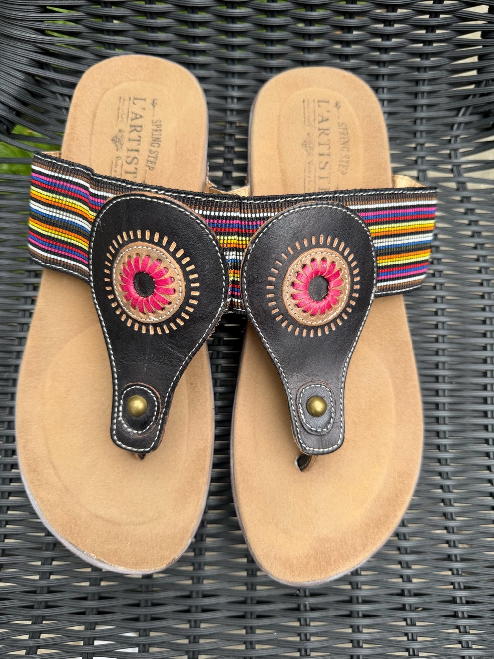 Spring Step L’Artiste Yasmine Flip Flops Sz 8.5-9US/40EU Sandals Black Leather